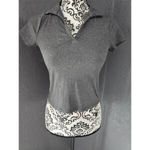 Women's Splash Collar Blouse Short Sleeve Top Size Small Gray Some Stretch